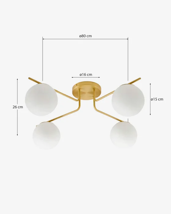 Lámpara de techo Brisia de metal con acabado latón cepillado y 4 bolas de cristal glaseado Ø15 cm en Dorado - Lámparas colgantes, Uruguay | Kavehome, vista 6