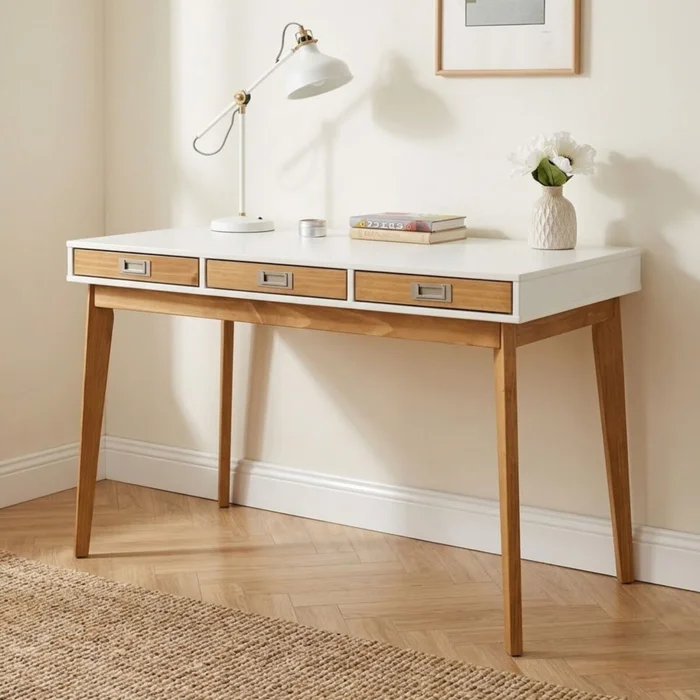 Escritorio Linea Metro - Blanco/Miel en Multicolor - Escritorios y sillas de escritorio, Uruguay | La Cueva Muebles