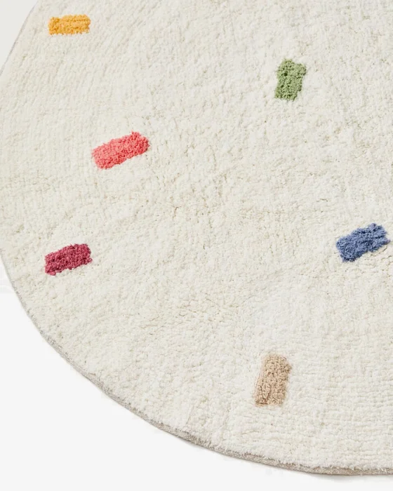 Alfombra redonda Epifania 100% algodón blanco con puntos multicolor Ø 100 cm en Blanco - Alfombras, Uruguay | Kavehome, vista 2