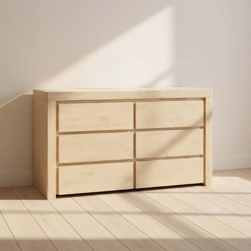 Comoda 6 Cajones Madera-acacia Natural-beige Newport en Blanco - Cómodas, Uruguay | Divino