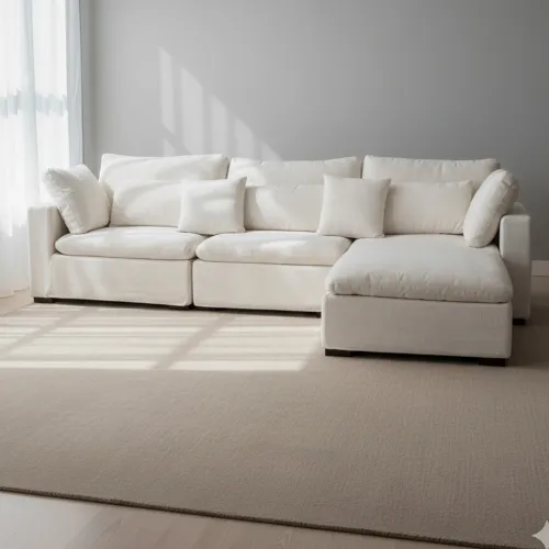 Sofá C/chaise Y Fundas Desmontables 4 Cuerpos Tela Natural-beige Moma Natural en Beige - Sillones y sofás, Uruguay | Divino