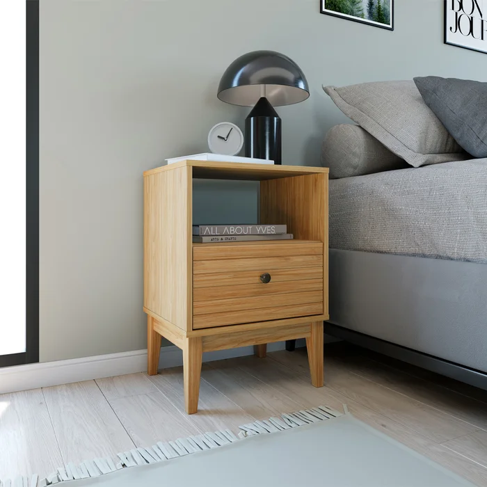 Mesa De Luz 1 Cajon Mdp Patas De Madera Linea Retro en Amarillo - Mesas de luz, Uruguay | Soy Hogar, vista 2