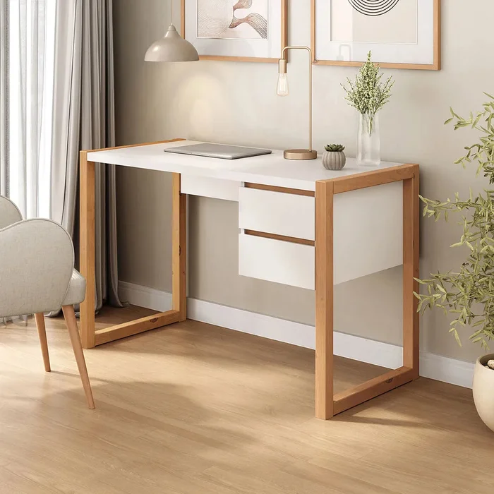 Escritorio con cajones 120cm Atena - Patas en Madera Maciza en Blanco - Escritorios y sillas de escritorio, Uruguay | Balton