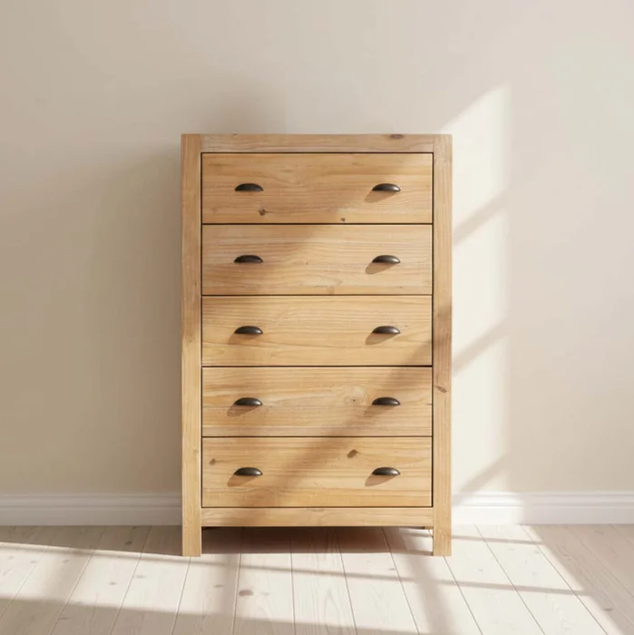 Comoda Cajonera 5 Cajones Madera Natural-beige Montauk en Madera natural - Cómodas, Uruguay | Divino