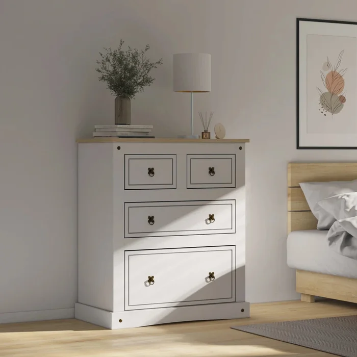 Comoda 4 Cajones - Línea Monterrey - Blanco en Blanco - Cómodas, Uruguay | Ecowood