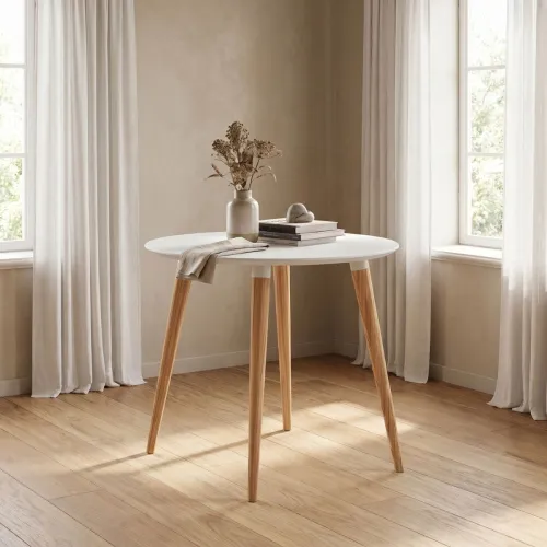 Mesa de Comedor Veneza - Redonda - Blanco y Cedro en Blanco - Mesas de comedor, Uruguay | NYR