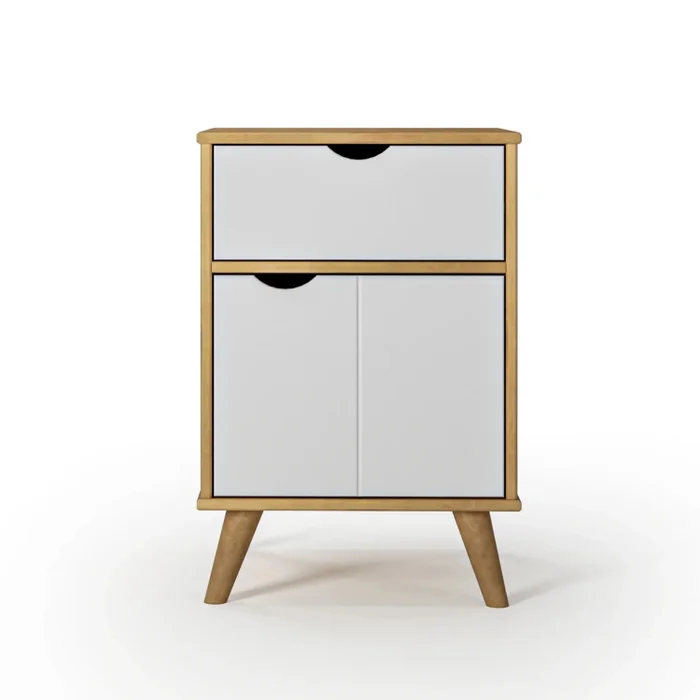 Mesa de luz 1 Cajón 1 Puerta - Linea Berlín - Blanco en Madera natural - Mesas de luz, Uruguay | Ecowood, vista 3