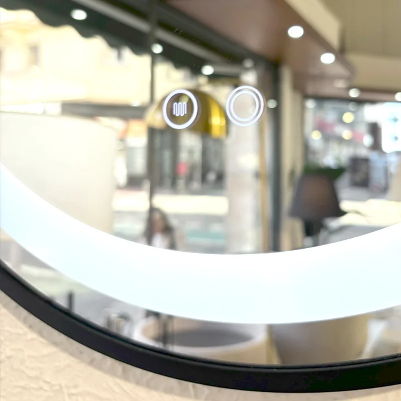 Espejo con luz led marco Aluminio 60cm en Madera natural - Espejos, Uruguay | Alta Gracia Deco, vista 4