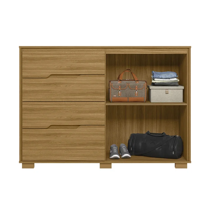 Comoda Cajonera 3 Cajones 2 Puertas Con Estantes Y Relieve en Madera natural - Cómodas, Uruguay | Soy Hogar, vista 2