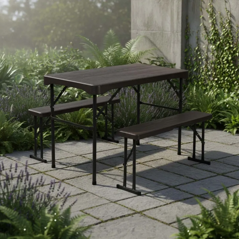 Set Camping Plegable Polietileno-y-metal Negro Aveo en Negro - Muebles para el exterior, Uruguay | Divino