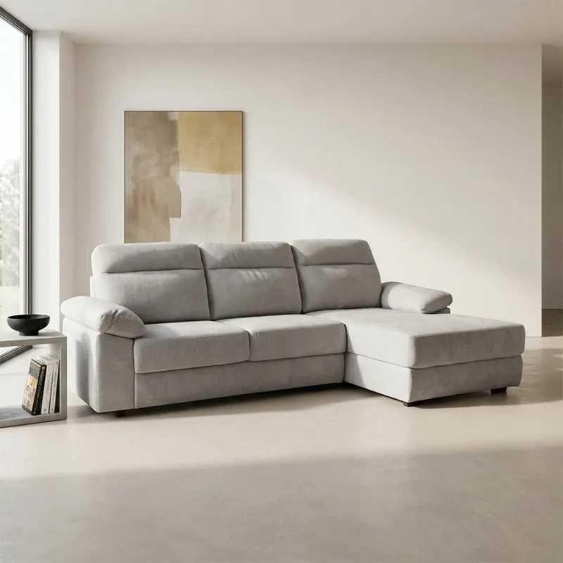 Rinconera Owen - Tela Microfibra - Chaise derecho - 12073 (Greige) en Beige - Sillones y sofás, Uruguay | NYR