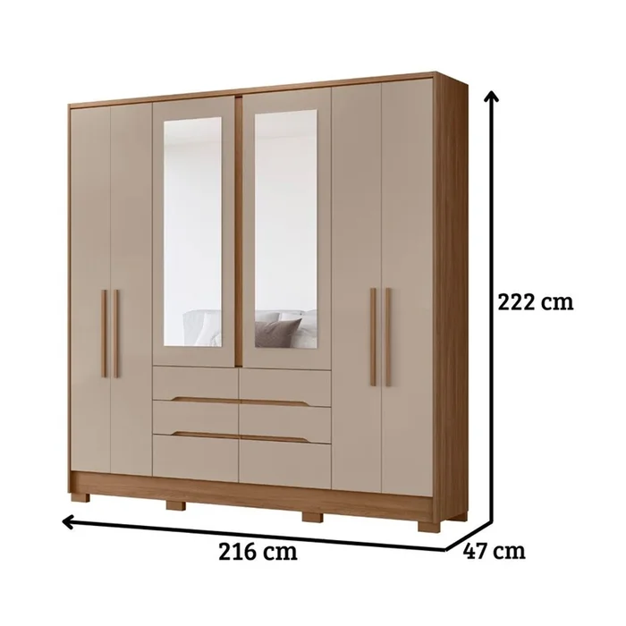 Ropero Placard Dormitorio 6 Puertas 6 Cajones Con Espejo en CARVALHO FENDI - Roperos y placares, Uruguay | Soy Hogar, vista 5