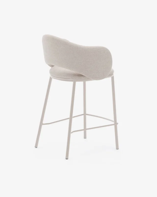 Taburete Maina - de chenilla beige y patas de acero con acabado beige FSC Mix Credit 65 cm en Azul - Butacas, banquetas y puffs, Uruguay | Kavehome, vista 9