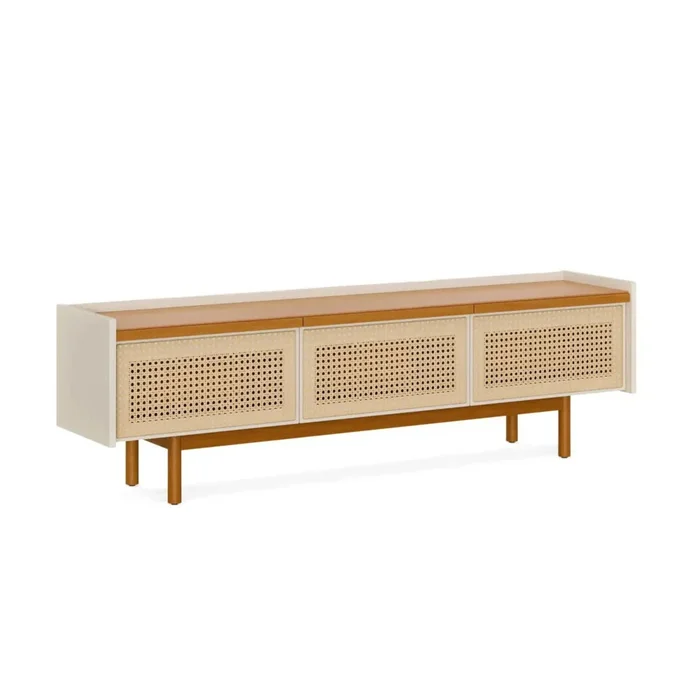 Rack de TV Dune Rattan 1.8 - Línea Nevada - Blanco/Natural en Madera natural - Muebles para TV, Uruguay | Ecowood, vista 2