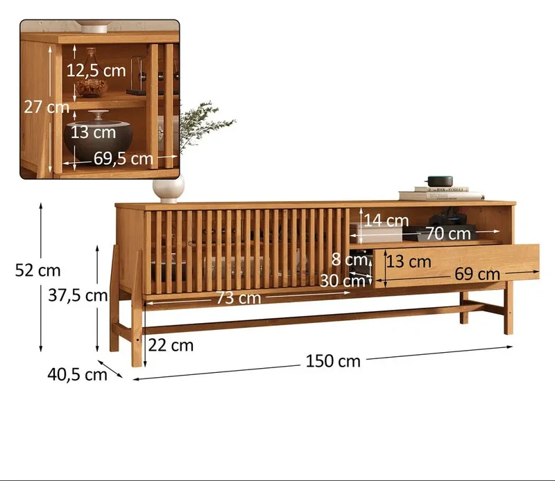Rack TV 150cm Ader - Madera Maciza en Madera natural - Muebles para TV, Uruguay | Balton, vista 6