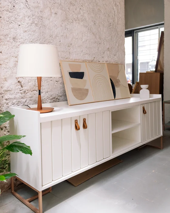 Rack Trendy 180 cm - Blanco (Pie Dorado) en Blanco - Muebles para TV, Uruguay | Berna home, vista 2