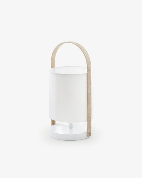 Luminaria de sobremesa Zayma de madera de haya y algodón blanco en Blanco - Lámparas de mesa, Uruguay | Kavehome