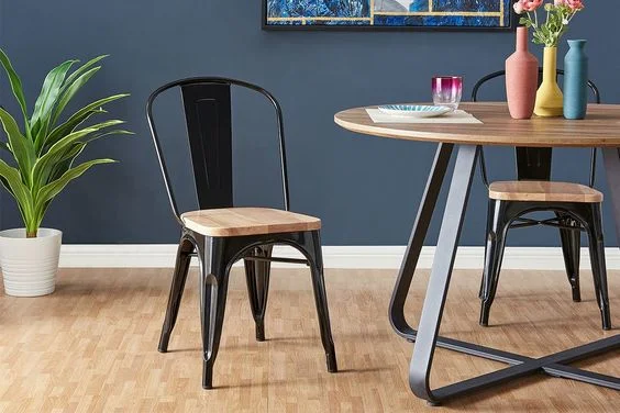 Silla Tolix Asiento de Madera Metal Negro Brillante en Negro - Sillas, Uruguay | Berna home, vista 3