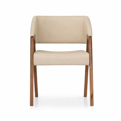 BUTACA PATAS EN MADERA CON BRAZOS TAPIZADA EN PU COLOR PERLA en Off-white - Butacas, banquetas y puffs, Uruguay | Champagne Home