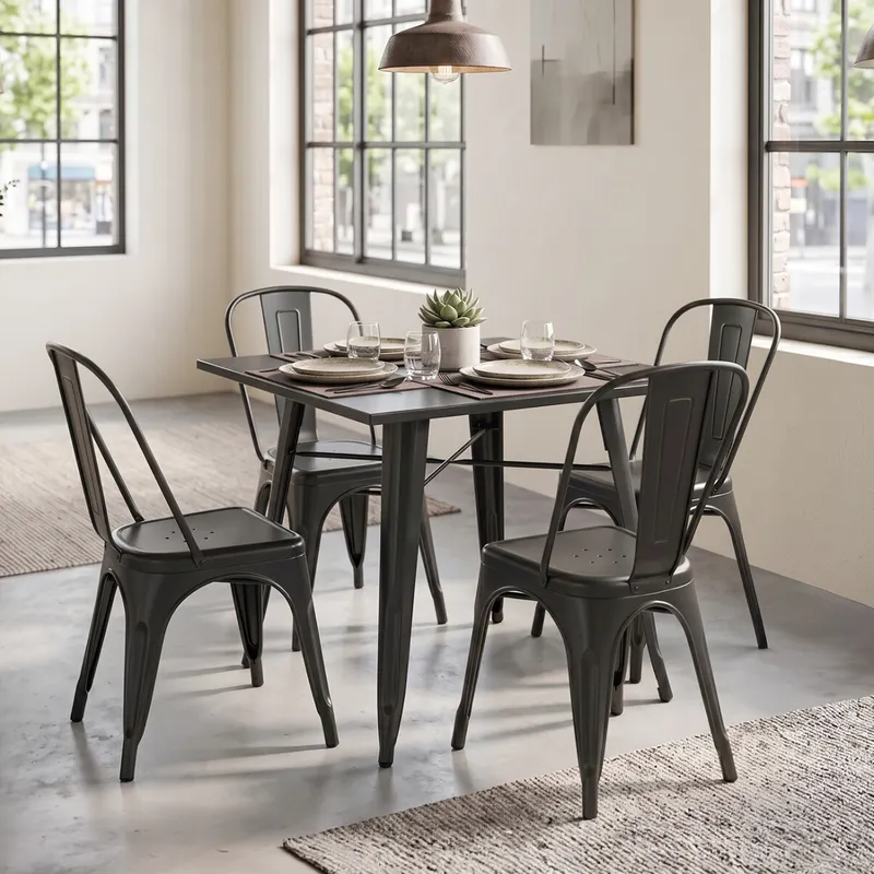 Juego de comedor 4 sillas tolix 70 - Negro en Negro - Mesas de comedor, Uruguay | Rústico Hogar