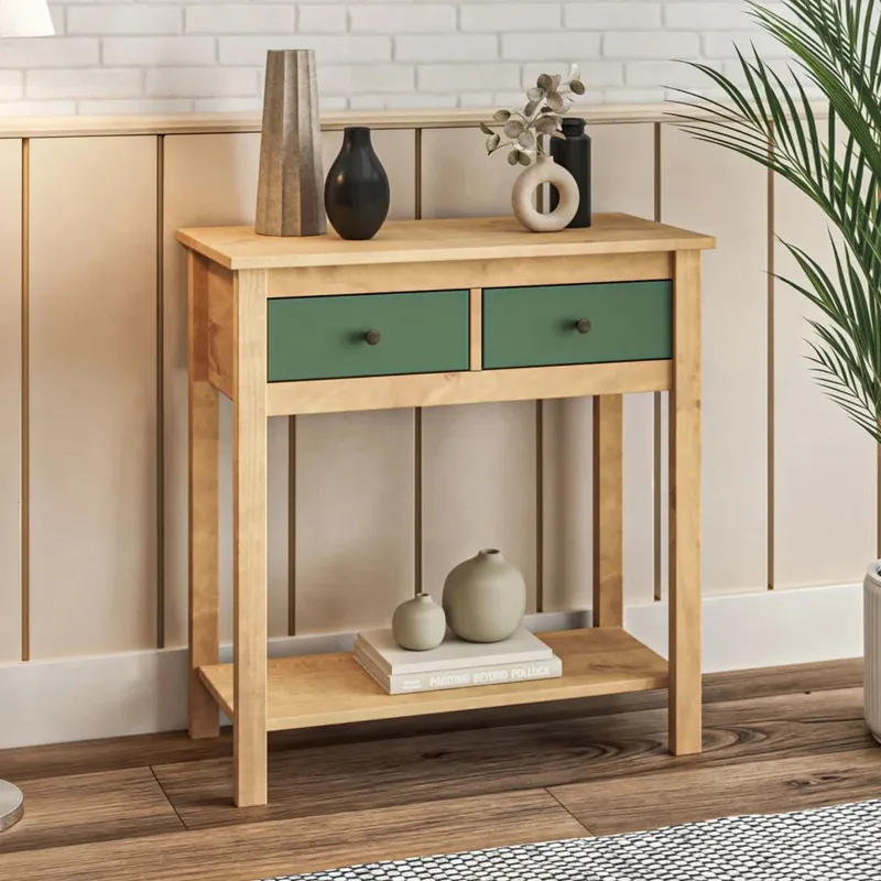 Mesa De Arrime Aparador 2 Cajónes - Línea Maden - Verde en Blanco - Mesas de arrimo, Uruguay | Ecowood