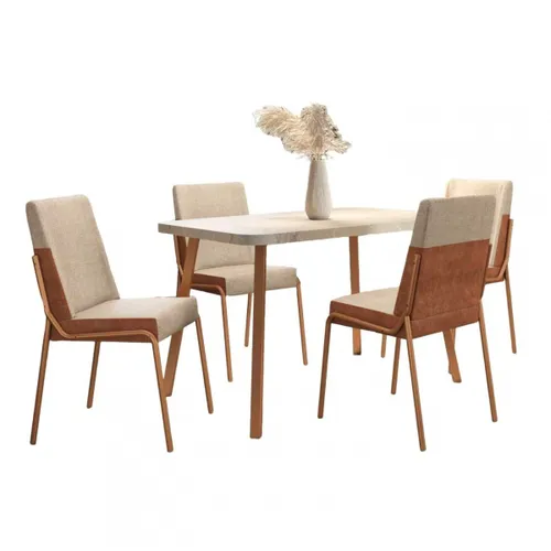 Juego de Comedor Stellar Hug Rectangular 4 sillas - Marron en Beige, Marrón - Mesas de comedor, Uruguay | Rústico Hogar