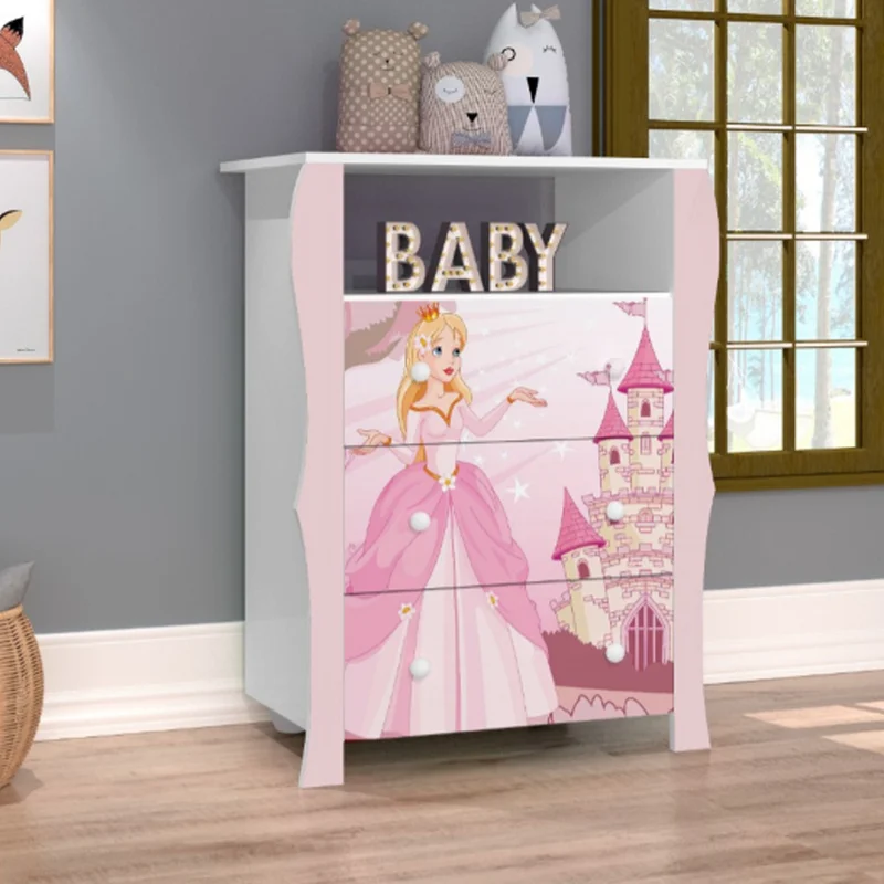 Comoda Para Niños 3 Cajones 1 Estante Infantil Princesa en Rojo/negro/blanco – Rosado/blanco - Cómodas, Uruguay | Soy Hogar, vista 3