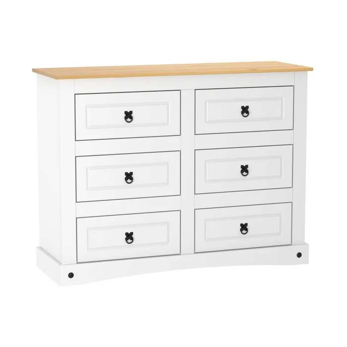 Comoda 6 Cajones Linea Mexicana Cajonera Para Dormitorio E1634 en Blanco con tapa nogal - Cómodas, Uruguay | Muebles Express