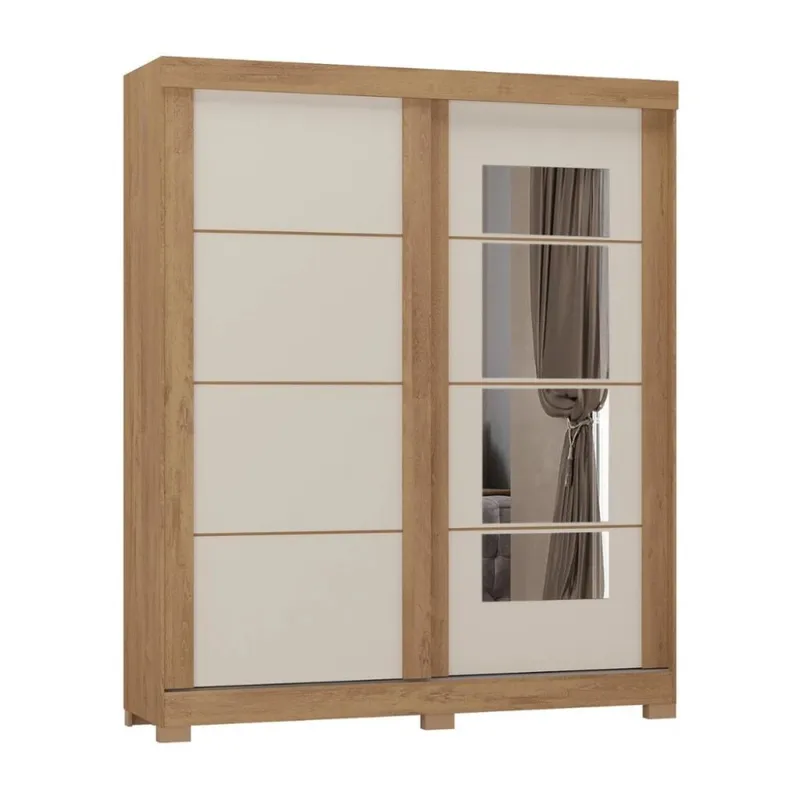Ropero 2 puertas corredizas con espejo - Blanco en Blanco - Roperos y placares, Uruguay | La Cueva Muebles