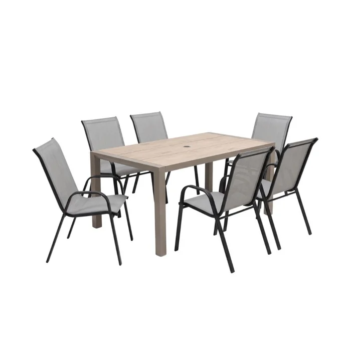 Juego de Jardín Mesa Rectangular Urbanite + 6 Sillas de Acero y Ratán Gris en Gris - Muebles para el exterior, Uruguay | Rústico Hogar, vista 3
