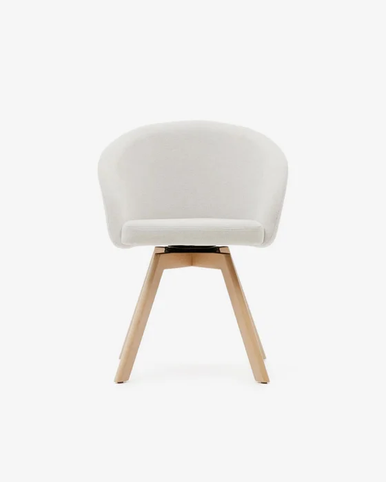 Silla giratoria Marvin - chenilla beige y patas de madera maciza de haya acabado natural en Beige - Sillas, Uruguay | Kavehome, vista 5