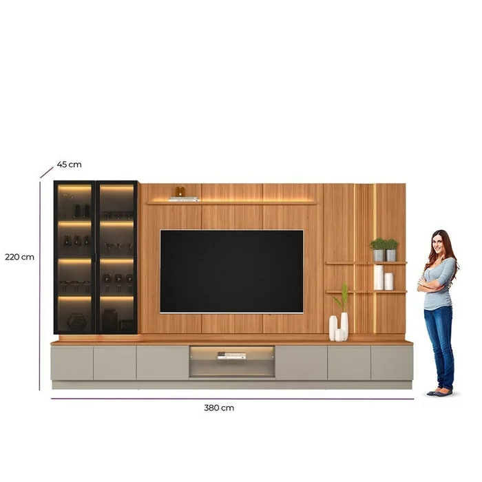 Conjunto Modular - Magnum 380CM - Cristalero con Led en Madera natural - Muebles para TV, Uruguay | Balton, vista 11