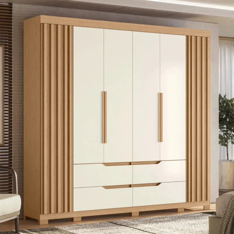 Ropero 6 puertas 4 cajones - Doble Casal - Beige - Línea FIT en Beige - Roperos y placares, Uruguay | Ecowood