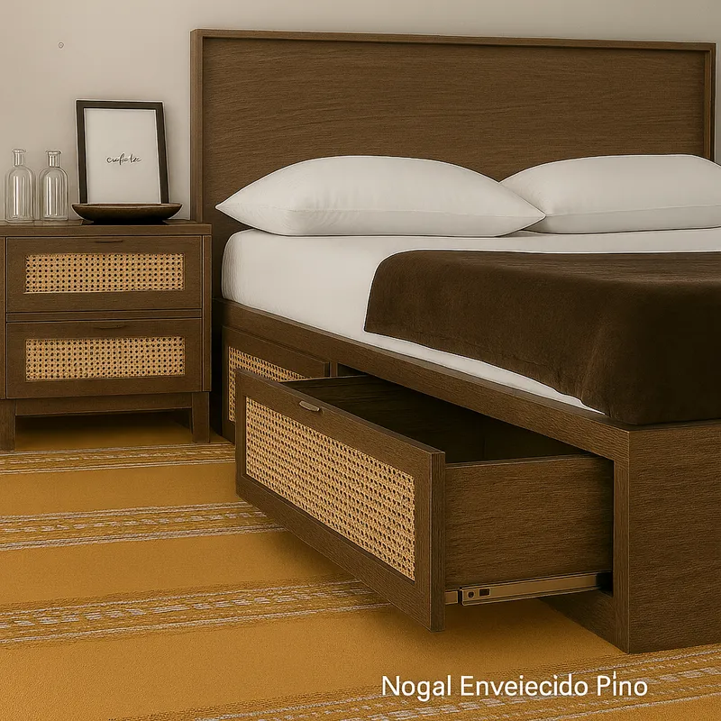 Cama Canagge con Ratán en Marrón - Dormitorio, Uruguay | Treehouse Deco