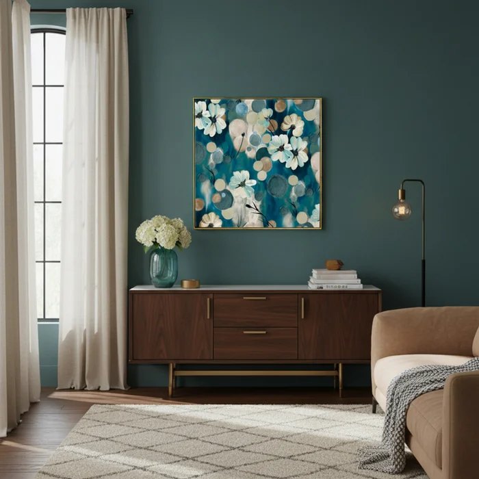 CUADRO CANVAS 60x60cm MARCO PINTURA FLORES AZUL 1 en Azul - Decoración de pared, Uruguay | Koz, vista 2