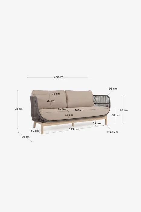 Sofá Catalina 3 plazas de cuerda - verde y madera maciza de acacia 170 cm FSC 100% en Verde - Sillones y sofás, Uruguay | Kavehome, vista 10