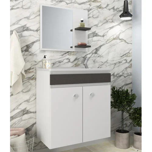 Mueble De Baño De Colgar Con Bacha Y Espejo en Blanco - Muebles, Uruguay | Soy Hogar