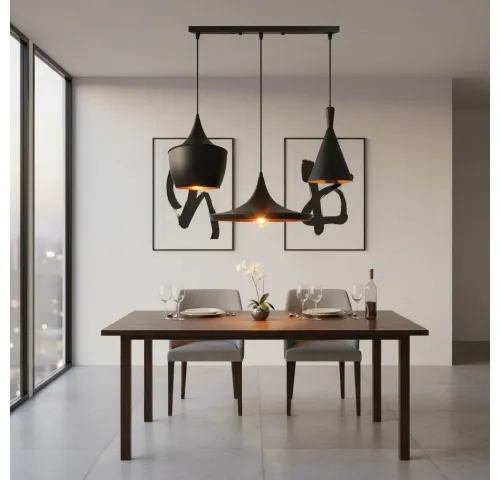 Lámpara de colgar 3 luces de aluminio E27 Negra en Negro, Uruguay | Que Sal Muebleria