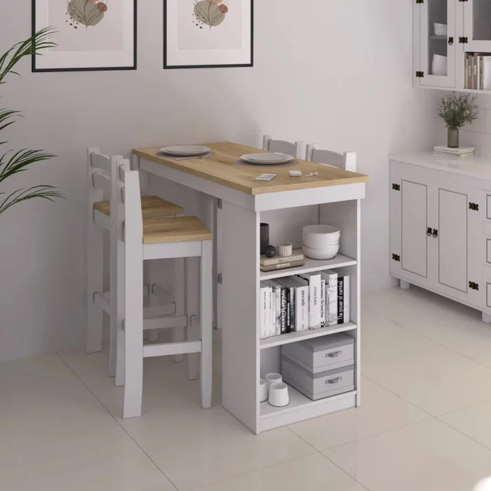 Isla Desayunador 4 Bancos Cocina Comedor Madera - Blanco - Línea Monterrey - Mesas de comedor, Uruguay | Ecowood, vista 3