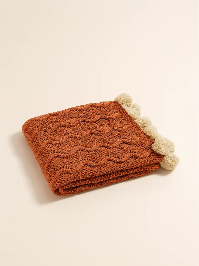 Manta Brick Pompones en Terracota - Textiles, Uruguay | Cabana, vista 2