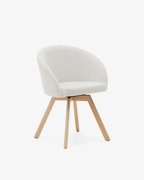 Silla giratoria Marvin - chenilla beige y patas de madera maciza de haya acabado natural en Beige - Sillas, Uruguay | Kavehome