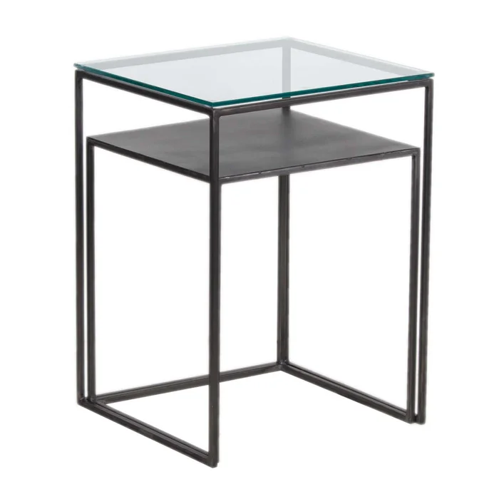 Masa Auxiliar De Living Metal-vidrio-y-madera Gris Silver Plata en Negro - Mesas de living, Uruguay | Divino, vista 3