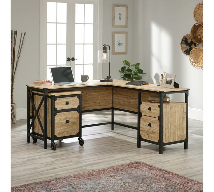 Escritorio Esquinero en L - Sauder - Linea Steel River en Madera natural - Escritorios y sillas de escritorio, Uruguay | Rústico Hogar, vista 2