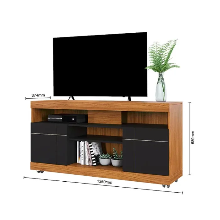 Rack Tv Living 2 Puertas Estantes Ruedas Hasta 55 Pulgadas en NOCE MILANO/ NEGRO MATE - Muebles para TV, Uruguay | Soy Hogar, vista 3