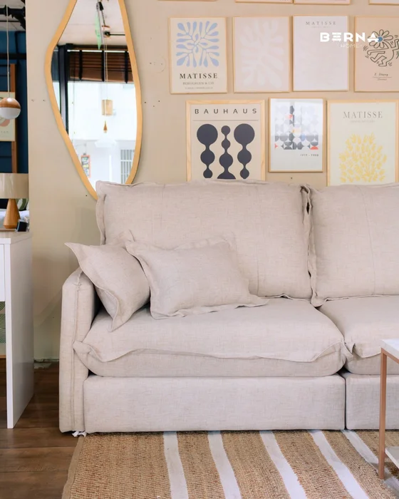 Sofá Ginebra 3 Cuerpos 220cm - Beige Lino en Madera natural - Sillones y sofás, Uruguay | Berna home, vista 2