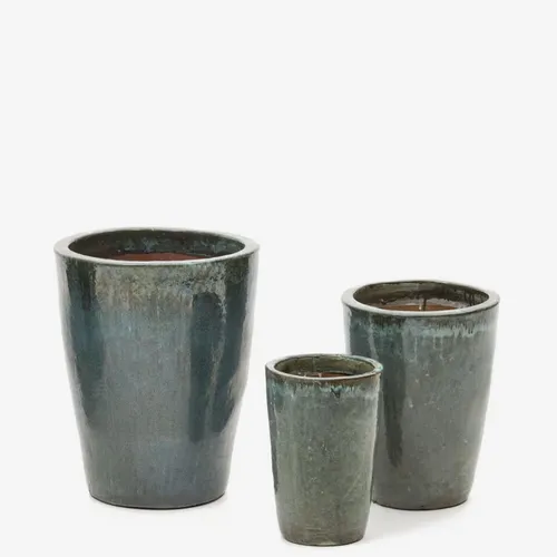 Set Rotja de 3 maceteros de terracota con acabado azul glaseado Ø 26 / 35 / 47 cm en Azul - Muebles para el exterior, Uruguay | Kavehome