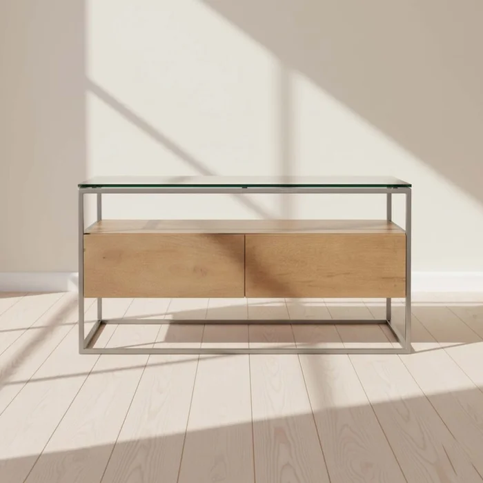 Mesa Ratona Vidrio-madera-y-metal Marron Vitro Avellana en Marrón - Mesas de living, Uruguay | Divino