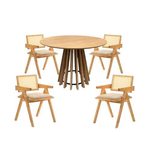 Juego de Comedor Mesa Redonda Pipa (Olmo) 110cm + 5 Sillas Inari - Sillas, Uruguay | Berna home
