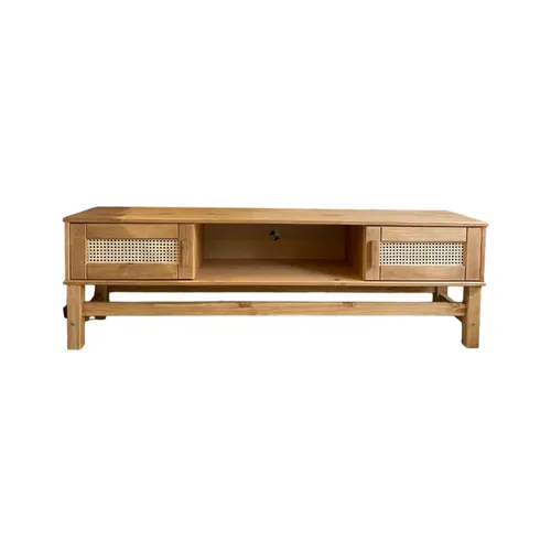 Rack 160cm - Madera de Pino y Rattan Natural - Linea Yakarta - Muebles para TV, Uruguay | Berna home