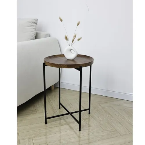 MESA AUXILIAR REDONDA 37X37X47CM MADERA Y METAL en Multicolor - Mesas de comedor, Uruguay | Decohogar